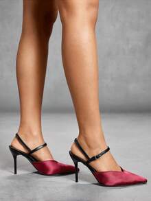 CUCCOO SZL Women's Pointed Toe High Heel Satin Party Shoes, Burgundy Color, Sexy Design Suitable For Christmas, New Year Party, Date Night - Burgundy - View 3