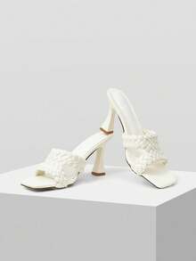 Mnmlis Beige New Woven Breathable Hollow Out Pointed Toe Fashionable Women High Heel Sandals - Beige - View 4