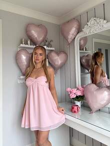 CovetEZ Women's Elegant Pink Spaghetti Strap Mini Dress, Summer - Pink - View 3