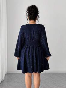 Elenzga Abito casual elegante con scollo a V, stile vintage romantico francese con stampa in lamina, adatto per San Valentino - Blu Navy - Visualizzare 2