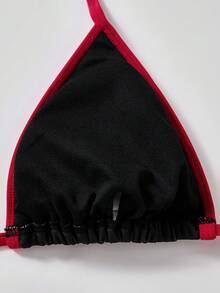 Betty Boop x SHEIN Women's Summer Vacation Letter & Cartoon Graphic Halter Bikini Set With Cover-Up Skirt - Black - View 7