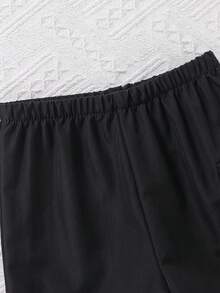 2件套男婴夏季可爱条纹卡通熊印花短袖T恤和松紧腰卡其色短裤套装 - 黑與白 - 查看 7