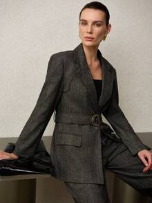 MOTF PREMIUM WOMEN'S LINEN STRIPED BLAZER, SPRING/SUMMER - Grey - View 4