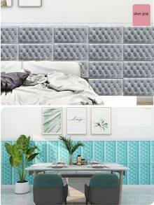 3D立体自粘XPE泡沫墙纸，防水防潮仿皮纹理，床头防撞软包自粘墙贴，可重复使用和裁剪，适用于卧室和客厅墙面装饰，具有隔音和加厚墙面的功能。 - 彩色 - 查看 6