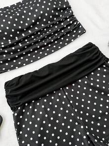 Bộ áo croptop và quần short dệt kim chấm bi đen trắng cho bé gái tuổi teen, phong cách thường ngày, thoải mái, phù hợp cho ngày Valentine, thời trang, cá tính, kỳ nghỉ, lễ hội, phong cách retro, bãi biển, đại dương, thanh lịch. - Đen và trắng - Xem 6