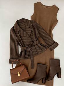 GlowEve CURVE Elegant Summer Two Pieces Set Woven By Women Brown Blazer Women Brown Two Piece Set Earthy Clothes Brown Outfit Women Brown Clothes