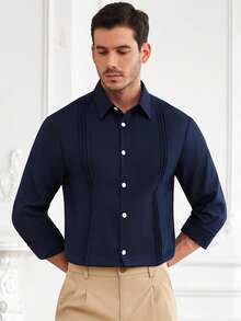 Core Aspect 男士纯色长袖单排扣休闲/商务衬衫 - 寶藍色 - 查看 3