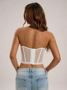 SHEIN BAE Women's Floral Lace Fashionable Bandeau Sexy Top - White - View 2