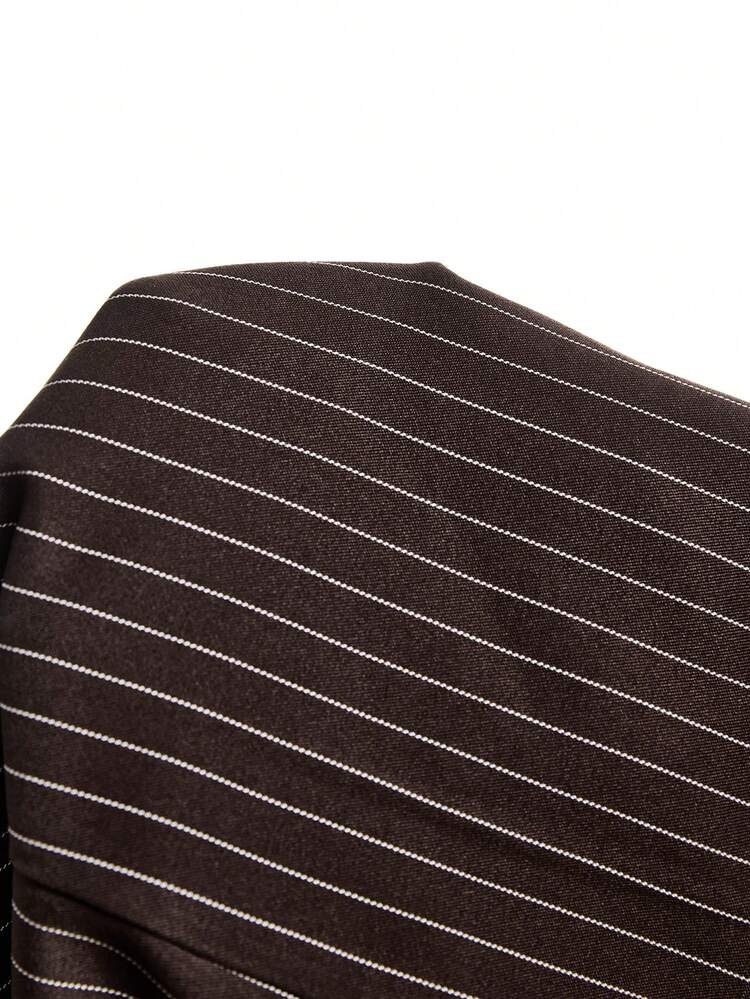 LYSMO 大码纯色条纹低腰纽扣装饰休闲复古阔腿裤，适合通勤、休闲外出和办公穿着，春秋季条纹女式工作裤 - 咖啡棕 - 查看 7