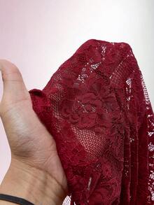 Amplova Women's Fishbone Lace 2-Piece Sexy Crop Top And Mini Skirt Set, Fashionable Outfit Suitable For Valentine's Day Date, Revealing Bandeau Top - Burgundy - View 8