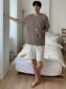 DAZY Men's Striped Short Sleeve T-Shirt And Shorts Pajama Set, Summer - Multicolor - View 3