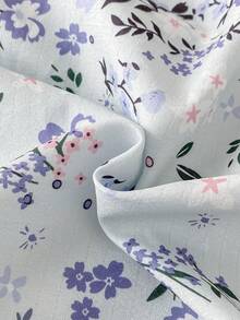 Spring/Summer Vintage Ditsy Floral Elegant Short Sleeve Knee-Length Dress With White Ruffle Collar Splice, Sweet Home Dress/Sleepwear For Girls Vintage Floral All-Over Print Neckline Lace Trim Short Sleeve Long Dress. Combination Holiday Vacation Essential - Mint Green - View 6