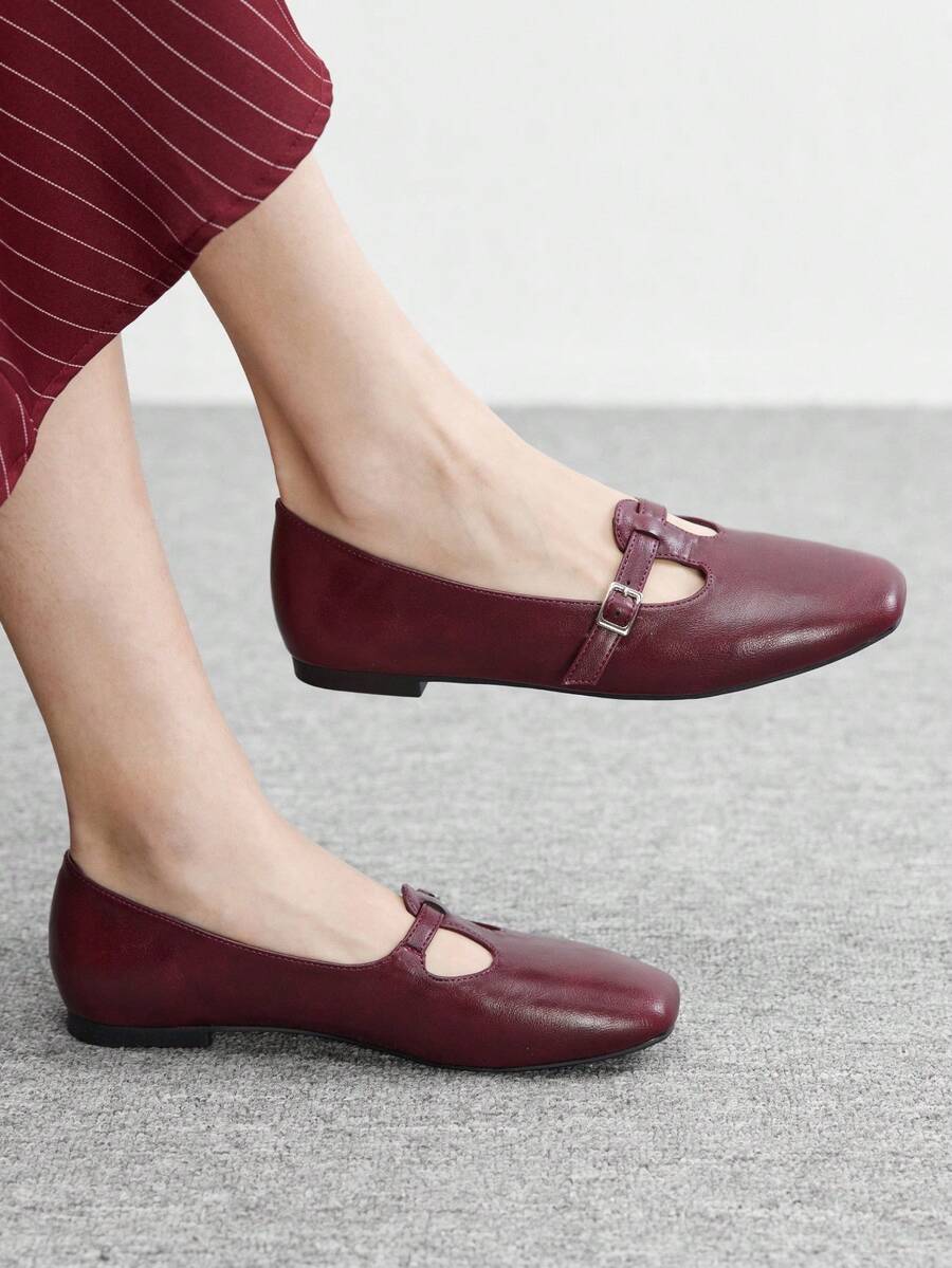 CUCCOO BIZCHIC Giày lười thiết kế khóa cài thường ngày dành cho nữ - Màu Đỏ Sâu - Xem 1