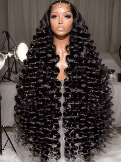 MECRY 4*4 13*4 侧分深波波头假发，真人发卷发蕾丝前假发，预先拔毛，180%密度，短款波波头假发，深波浪卷发湿润波浪前额假发，女士款