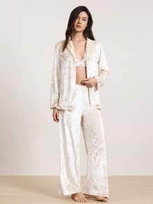 2 件套女士厚天鹅绒长袖上衣和长裤睡衣套装，新款秋冬金丝绒家居服，秋季衣服 - 黃色 - 查看 6