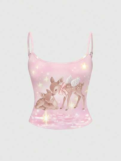 ROMWE Kawaii Plus Size Cute Deer Fairy Sweet Fitted Camisole