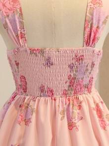 Girls' Floral Elegant Casual Vacation Dress - Pink - View 7