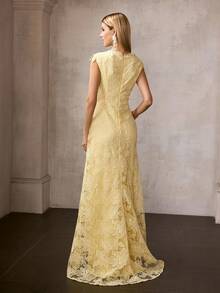 MOTF Soiréza WOMEN'S GUIPURE LACE EMBROIDERED LONG DRESS, FORMAL OCCASION CEREMONIAL DRESS - Yellow - View 4