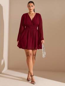 SHEIN BAE Vestido ajustado con abertura lateral y aplicaciones de lentejuelas para mujer de talla grande, adecuado para primavera/verano, principios de otoño, Halloween, lentejuelas, atuendo de fiesta, sexy, elegante - Burdeos - Ver 4