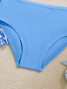 3pcs Young Girl Cheongsam Swimwear Set, Includes Mesh Coverup, Spaghetti Strap Top, And Bottoms, Stretchy Quick-Dry Knit Fabric, Suitable For Beach, Pool, Surfing, Vacation, Summer Twist Front 3 Pieces Bikini Kids Kids Cover Up Swimwears Young Girl Swimwear With Coverup Twist Front 3 Piece Bikini Kids Kids Cover Up Swimsuits Girls Swimsuit With Coverup - Blue - View 7