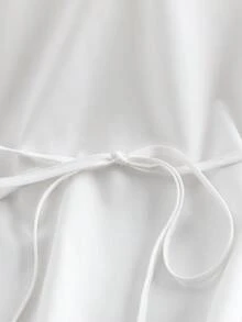 GlowEve V领泡泡袖衬衫，系带腰身，荷叶边下摆，优雅短袖上衣 - 米色 - 查看 5