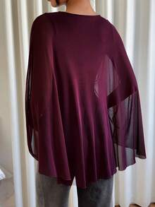 Siren Gaze 女士纯色斗篷式腰部T恤，适合通勤。 - 中紫紅色 - 查看 2