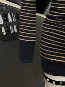 StreetHx 女士时尚条纹V领长袖休闲短裙 - 彩色 - 查看 3