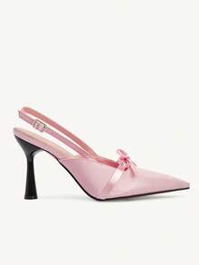 CUCCOO CHICEST Women's Pointed Toe Buckle Design Bow Decor Elegant High Heels For Daily Commute Valentine's Day - Baby Pink - View 8