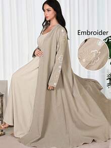 Yasmyna New Embroidered Comfortable Loose Casual Cardigan Robe, Suitable For Vacation And Daily Wear - Camel - View 1