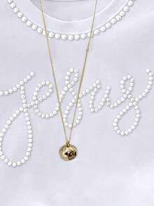 Resyla Áo thun nữ tay ngắn cổ tròn kiểu dáng thường ngày, đính hạt trang trí. - trắng - Xem 5