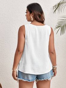 SHEIN VCAY Plus Swiss Dot Scallop Trim Blouse - White - View 2
