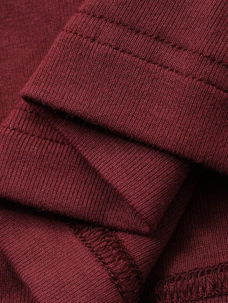 DAZY 针织系带荷叶边下摆上衣和阔腿裤女士睡衣套装 - 酒紅色 - 查看 9