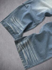 Manfinity ZONE917 Quần jeans ống rộng nam kiểu American Vintage màu xanh nhạt bạc màu, in họa tiết kỹ thuật số, rách rưới. - Màu xanh lam - Xem 5