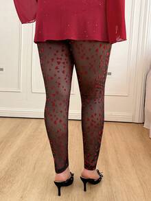 CovetEZ Quần legging lưới xuyên thấu họa tiết trái tim dành cho nữ cỡ lớn, thích hợp cho ngày Valentine. - Nhiều màu - Xem 2