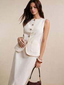 Poéselle 女士休闲牛仔背心和迷你裙套装 - 白色 - 查看 7