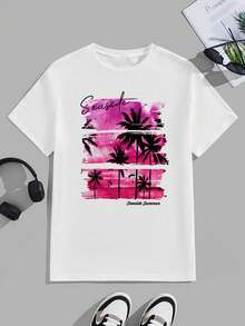 Manfinity RSRT 男士字母和棕榈树印花圆领白色短袖T恤 - 白色 - 查看 5