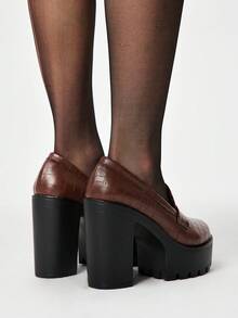 ROMWE Goth Fashionable Versatile Commute Thick Sole Chunky High Heel Pumps Valentine's Day - yellow brown - View 5