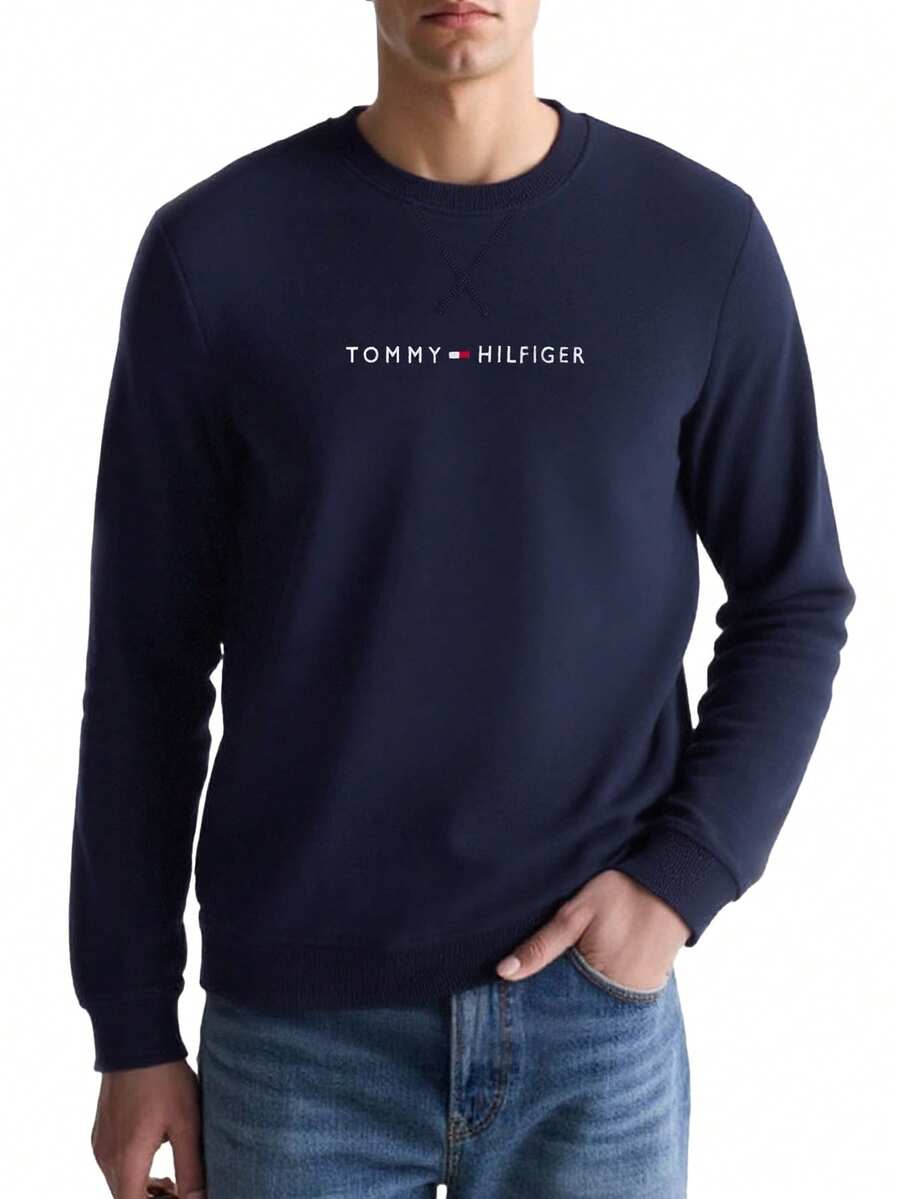 Tommy Hilfiger Original Logo Lounge Men's Sweatshirt Navy Blue - Desert Sky - View 1