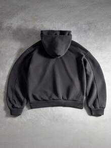 PAVTROS 男士休闲双帽拼接连帽衫，街头风，宽松版型，印花图案，情侣装，朋友装，表达爱意，街头风格，情侣款，结构设计，刺绣图案，双层帽子 - 深灰色 - 查看 2