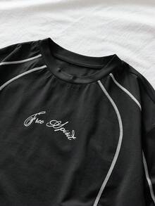 AXEPEAK Men's Casual Letter Graphic Round Neck Short Sleeve T-Shirt, Summer - Black - View 4