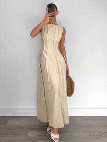 Siren Gaze 夏季新款褶皱无袖A字连衣裙 - 杏色 - 查看 4