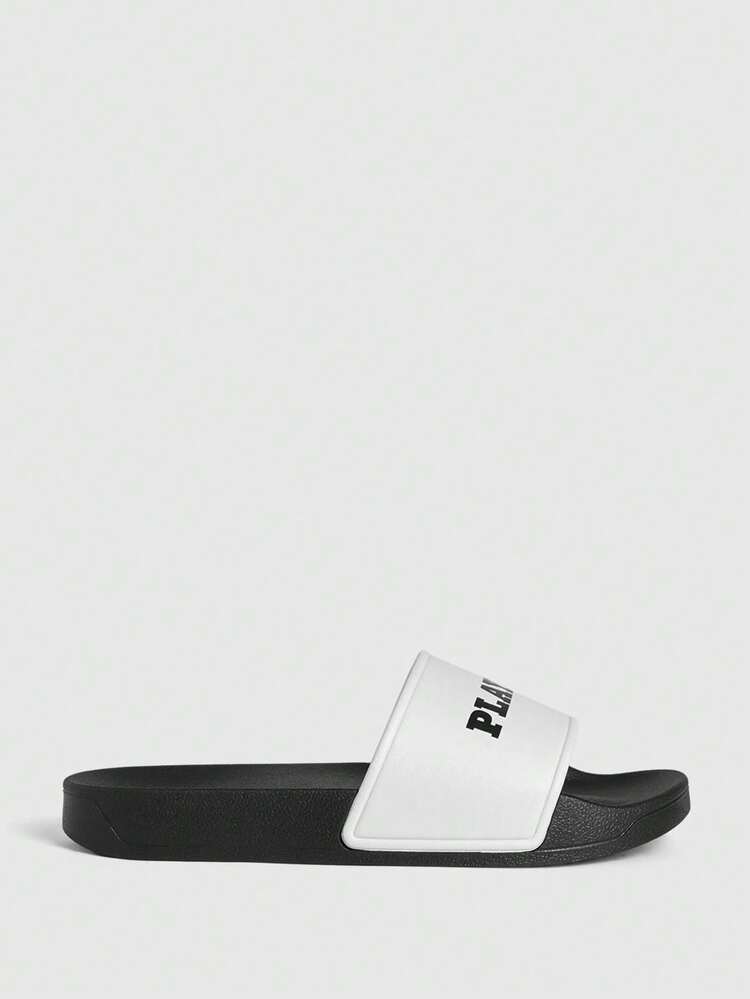 Missguided x Playboy Slip On Slides With Bold Lettering Logo Single Wide Strap Open Toe Flat Summer Pool Sandals