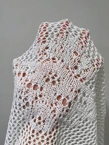 Elenzga 女士春夏新款弹力腰带镂空花卉衬里时尚优雅女士沙滩裤，带抽绳腰带针织长裤 - 白色 - 查看 6