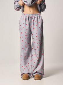 MISSGUIDED 碎花爱心印花阔腿抓绒慢跑裤，宽松版型，松紧腰带，抽绳设计，休闲运动裤，居家舒适，秋冬皆宜。 - 彩色 - 查看 2