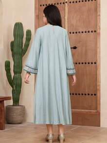 SHEIN 少女休闲V领长袖连衣裙 - 綠色 - 查看 7