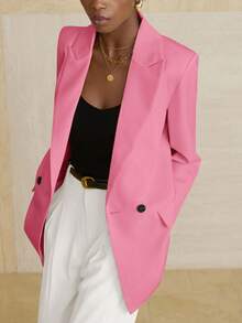 Aveloria Modichic Women's Business Style Solid Color Double-Breasted Blazer Jacket For Commuting, Autumn  - Pink - View 3