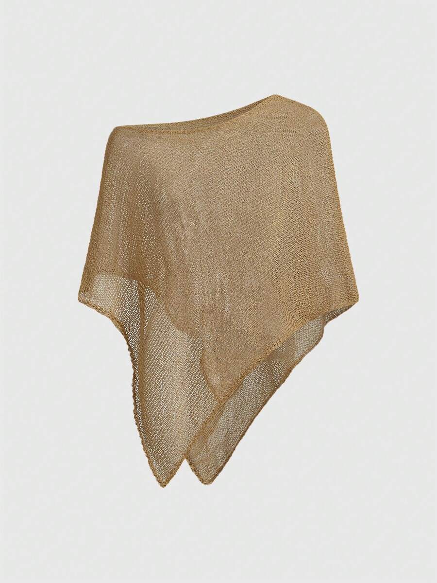 ROMWE Hippie Spring/Summer Loose Hollow-Out Knit Sweater For Women - Khaki - View 1