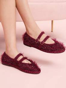 CUCCOO DOLLMOD Giày bệt Mary Jane cổ điển thoải mái dành cho nữ, màu đỏ tía, sáng bóng, thanh lịch cho Giáng sinh, tiệc Lễ Tạ ơn - Màu Đỏ Sâu - Xem 6