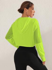 Sovereign Charm 女士荧光绿落肩长袖抽绳连帽卫衣 - 綠色 - 查看 2