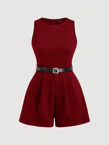 SHEIN MOD Bộ áo liền quần hai dây màu đen kiểu vintage thập niên 70 dành cho nữ cỡ lớn, kèm thắt lưng đi kèm - Hoàn hảo cho phong cách quý tộc cổ điển, trang phục đi làm, phong cách sinh viên, trang phục thường ngày, trang phục miền Tây, trang phục công sở và trang phục sân bay. - Màu Đỏ Sâu - Xem 5